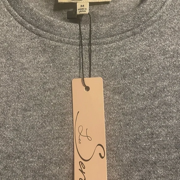 Les Serein Metallic Silver and Gray Puff Sleeve Sweater Size M - Picture 5 of 6